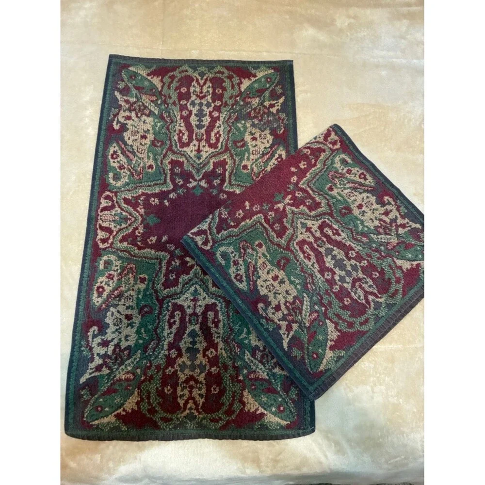 Vintage Ralph Lauren Jewel Hand Towels 2 pc Set Southwestern Aztec